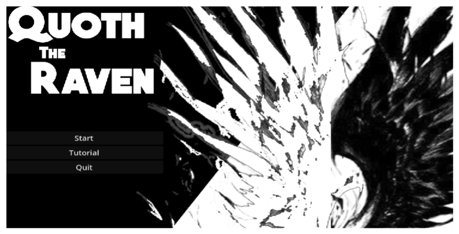 Main menu for Quoth the Raven: A game that I helped develop with a team of 4 other members in Godot, using C# and custom art