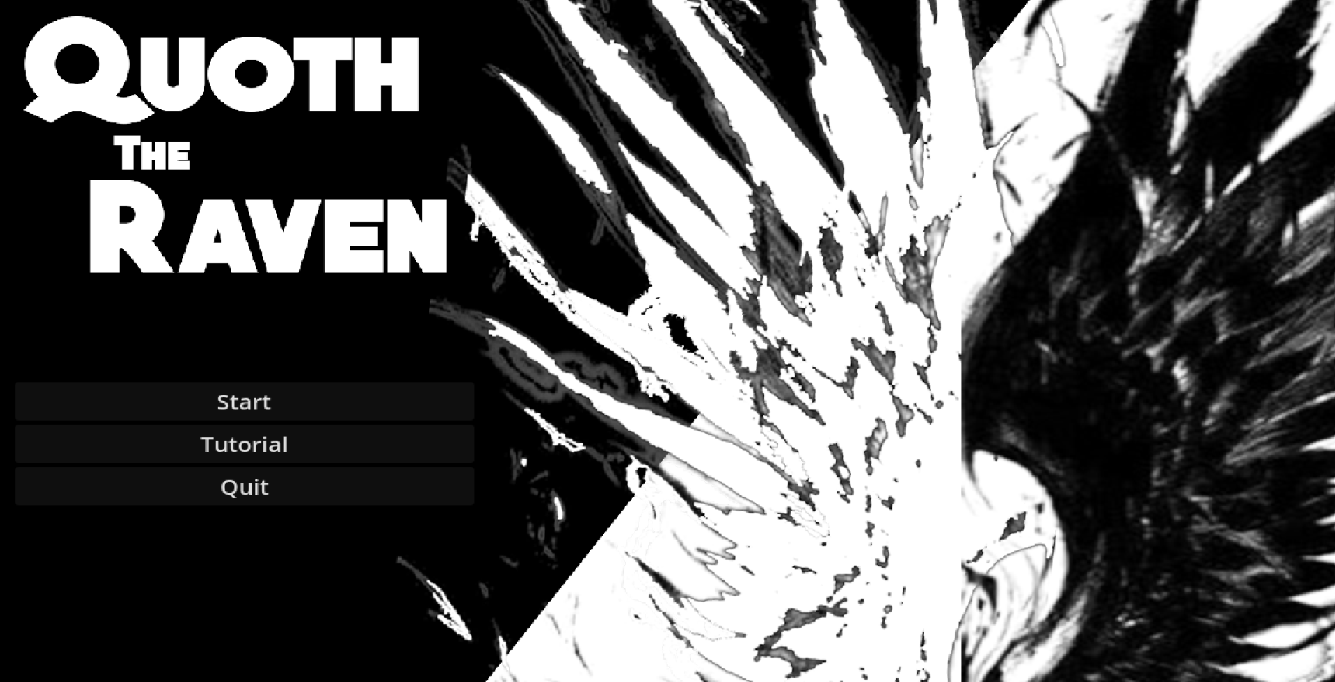 Main menu for Quoth the Raven: A game that I helped develop with a team of 4 other members in Godot, using C# and custom art