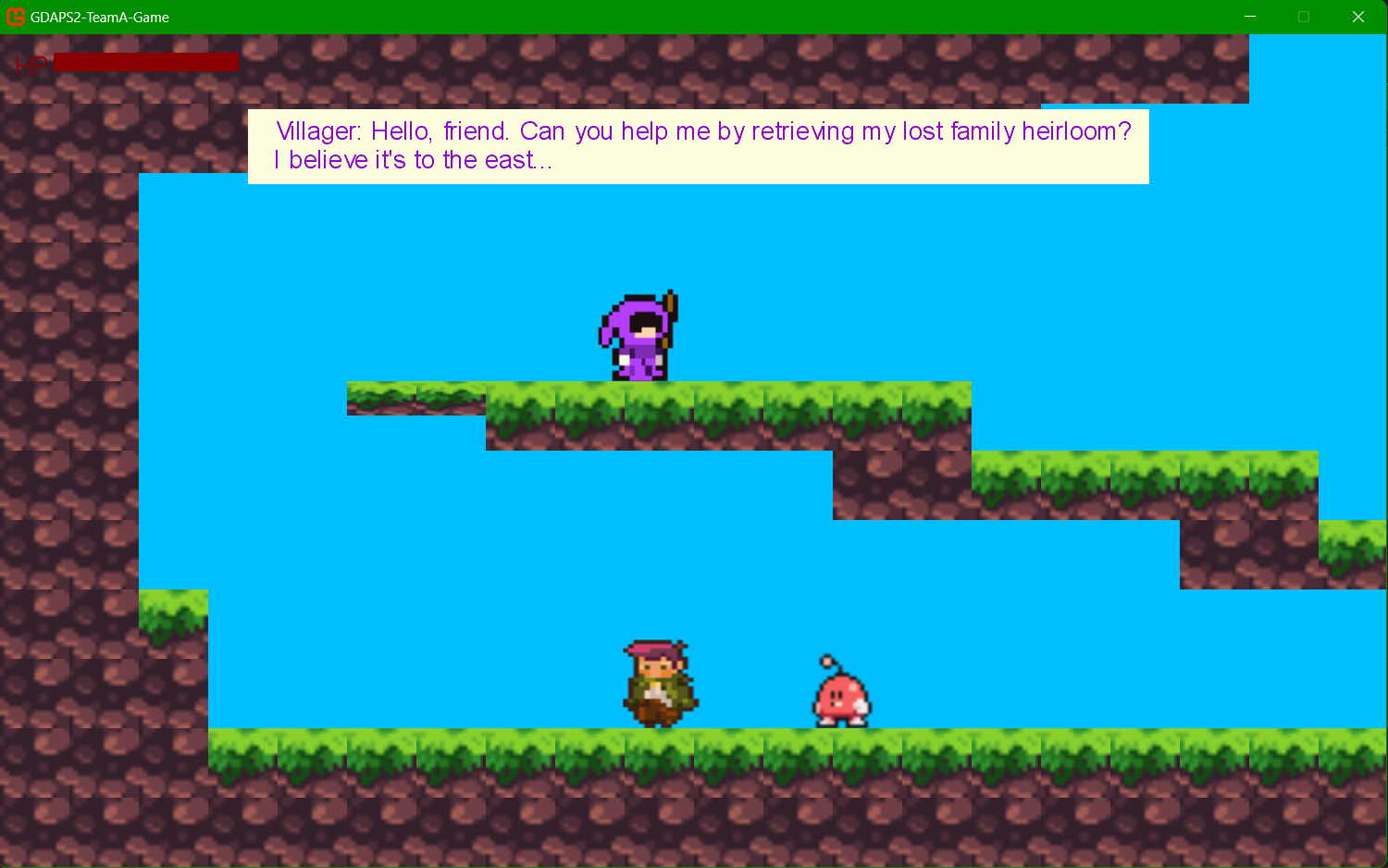 A look at the starting area for Sweet Illusions, featuring dialogue, the player, and 2 NPCs