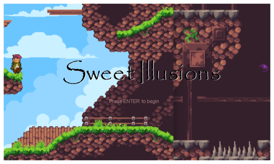 The title page for Sweet Illusions: A game I helped to develop from scratch with a team of 5 using C# and Monogame
