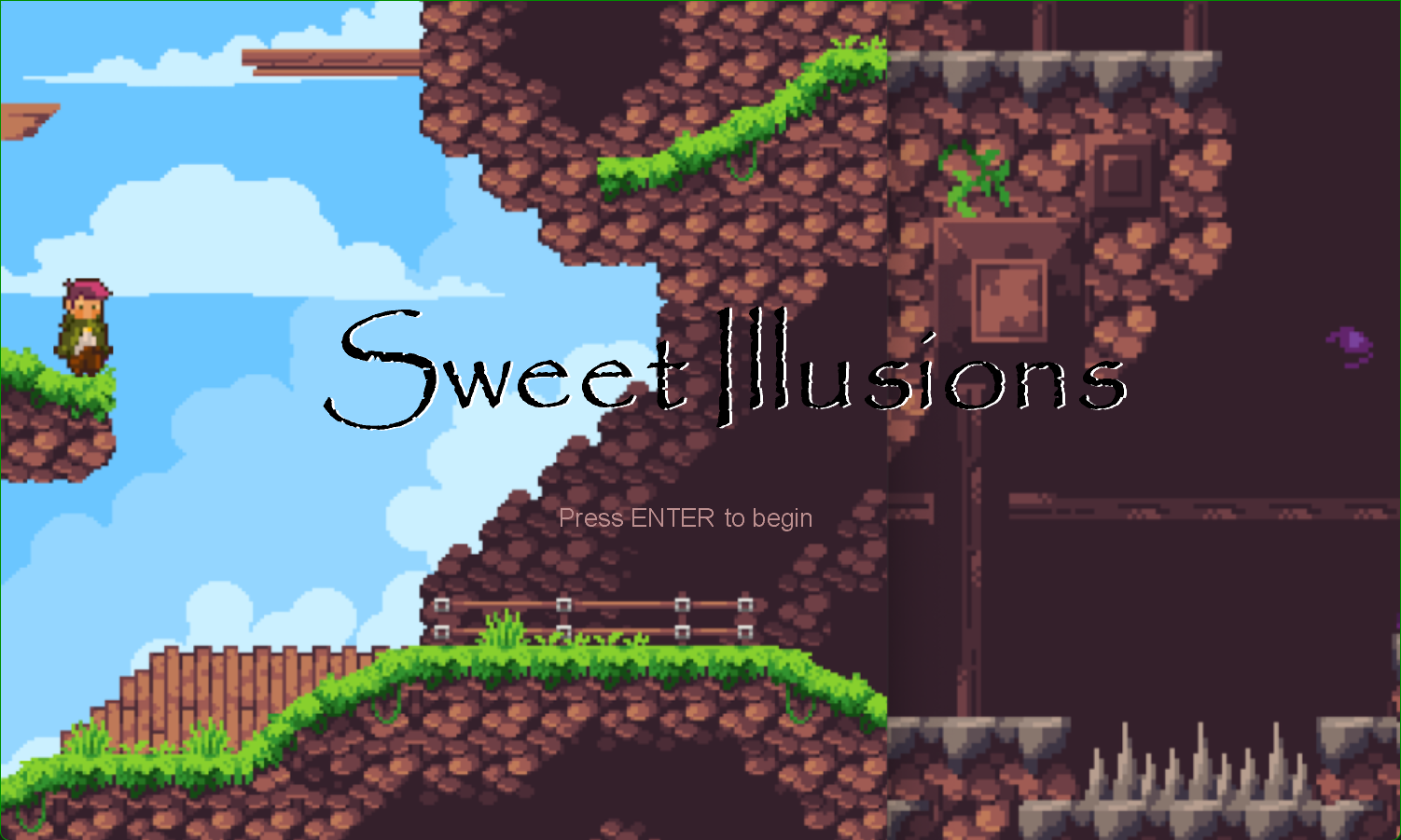 The title page for Sweet Illusions: A game I helped to develop from scratch with a team of 5 using C# and Monogame