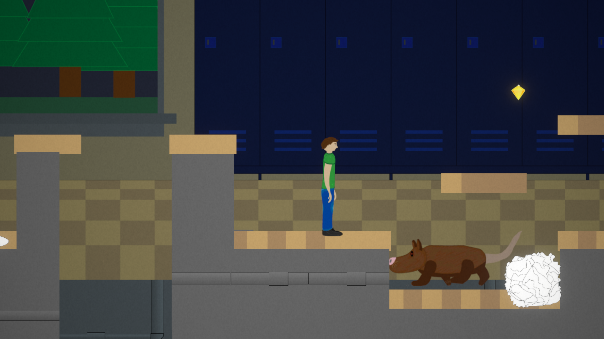 Gameplay for Tiny Problems: A 2D platformer where I replaced the art assets with my own custom ones